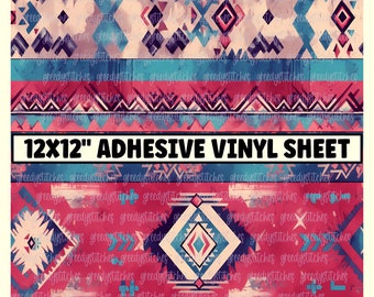 Aztec Print Adhesive Vinyl Sheets | Aztec Adhesive Vinyl | Turquoise Blue Vinyl | Aztec Western Print Adhesive Vinyl | Western Vinyl Sheets