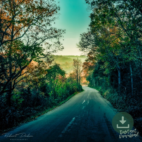 Ozark Autumn Road- Nature Photography | Ozark Art | Outdoor Photography | Missouri | Ozark Mountains | Home Decor | Wall Art | 16"x24" JPEG