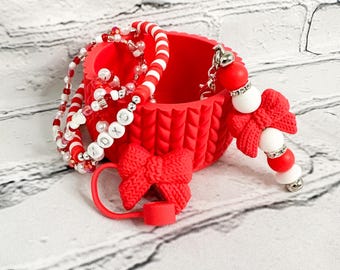 Valentine Tumbler Accessories | Boot | Straw Charm | Straw Topper | Beaded Bracelet Set | Coquette | Bling | Heart | Sweater