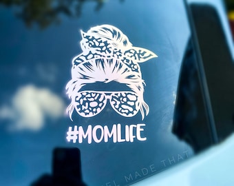 MOMLIFE Leopard Print/Mom Bun - Holographic Vinyl DECAL