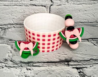 Summer | Watermelon with Bows Tumbler Accessories | Silicone Boot |Cup Charm | Straw Topper
