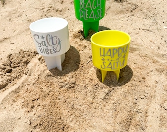 Beach Coaster with Holographic Vinyl Decal [Beach Spiker] {Drink Holder} [Sand Spike] {Beach Cup Holder} [Plastic Sand Spike]