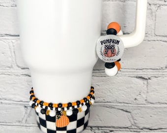 Fall | Pumpkin Season Tumbler Accessories | Boot | Handle Charm | Straw Topper | Beaded Bracelet Set | Checkered | Autumn | Sparkle | Bling