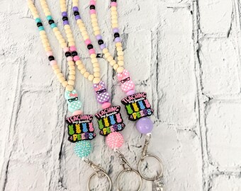 Easter - Teaching My Favorite Peeps - Beaded Lanyards - Holiday ID Lanyards - Teacher/School