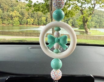 CAR CHARM - Coquette Bow | Turquoise {for Rearview Mirror}