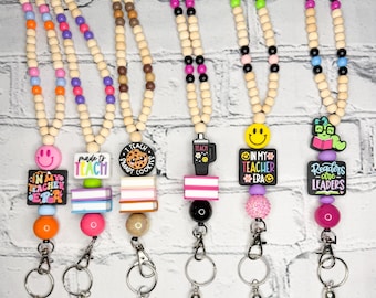 Teacher Beaded Lanyards | Breakaway Clasp | School Badge Holder | Counselor | Librarian
