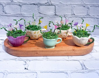 Mini Beaded Flower Arrangement | Teacups | Handmade Glass Bead Flowers