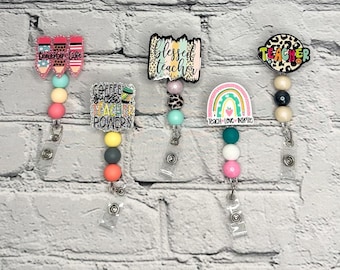 Teacher | Education | Beaded Badge Reel | School Badge Reel | Teach | ID Holder | Gift Idea