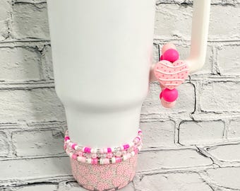 Valentine Tumbler Accessories | Boot | Handle Charm | Straw Topper | Beaded Bracelet Set | Coquette | Bling | Heart