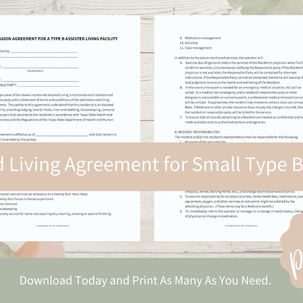 Admission Agreement For Small Type B Assisted Living Facility