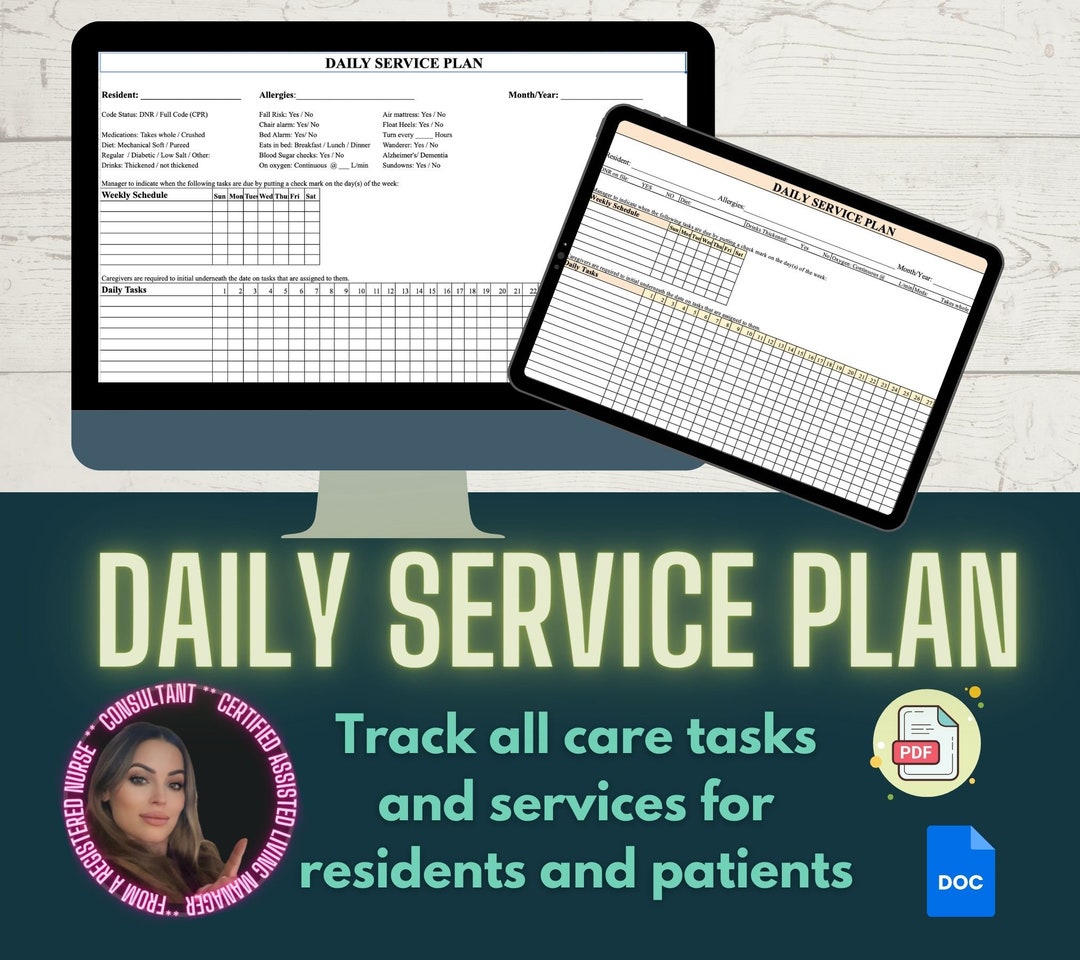 Personalized Resident Care Plan Daily Service Tracker for Caregivers