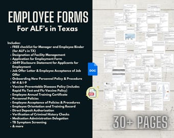 Employee Forms for Assisted Living Facility Texas (Digital Download)