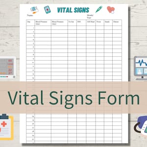 Puede incluir: Un formulario de signos vitales imprimible con una cuadrícula en blanco y negro. El formulario incluye columnas para el día, la presión arterial, la saturación de oxígeno, el índice de masa corporal, la medicación de la mañana, el mediodía, la merienda y la cena. El formulario está rodeado de iconos médicos, incluyendo un corazón, un termómetro, un tensiómetro y un monitor de frecuencia cardíaca.