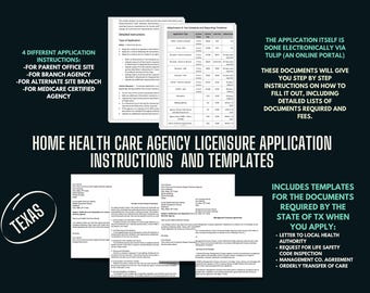 Texas Home Health Care Agency Licensure Application: Instructions & Templates (Digital Download)