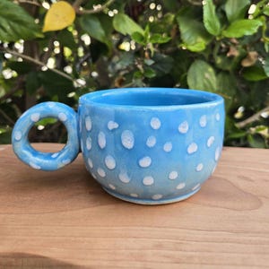 Handmade Ceramic Coffee Mug: Blue Pottery, 10oz Gift