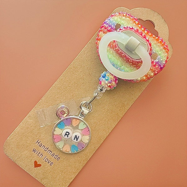 Pacifier Badge Reel - Rainbow Badge Reel - Rhinestone Pacifier ID Holder - Baby Bling Accessory - NICU Badge Reel - Bedazzled Binkie