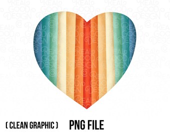 Rainbow Heart Graphic | Trippy Groovy Retro Psychadelic Colorful | Vintage Rainbow Heart PNG | Rainbow Wall Decal