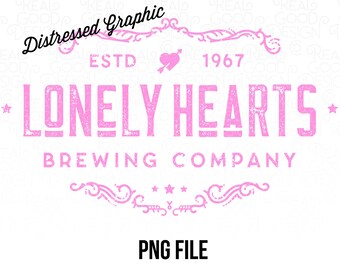 Lonely Hearts Brewing Co PNG. Valentine's Day Png. Vintage Valentine. Cupid's Brewing Co. Retro Valentine's Day PNG.