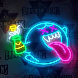 MED 17" Ghost Neon Sign Boo with coctail Mario Castle Haunted Mansion
