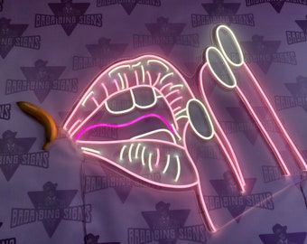 MED/LARGE 30" Ariana Grande inspired Fingers and Lips Neon LED Sign - Break Free - Sexy Neon Lips