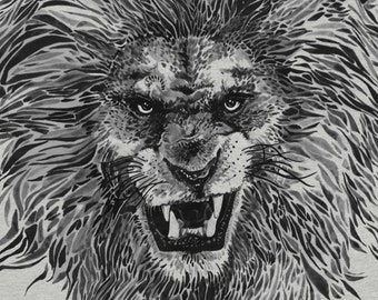 Unisex t-shirt med tryck och rytande lejon