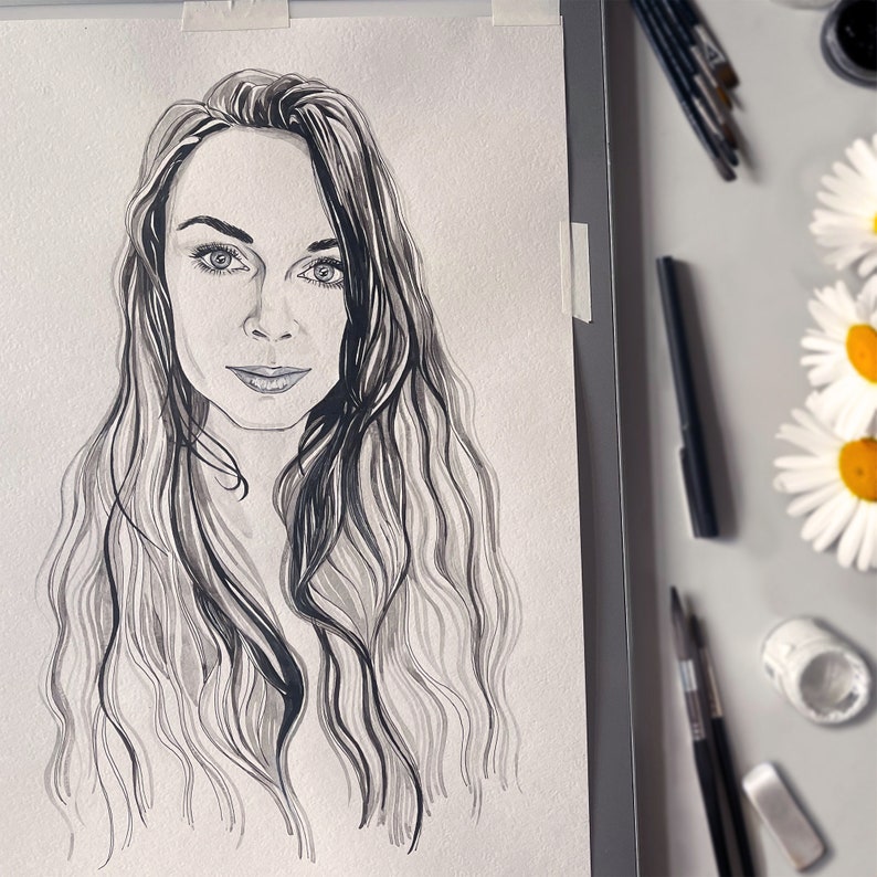 Handmålat porträtt från ditt foto, skannat och levererat digitalt till dig. Valfri storlek. bild 3