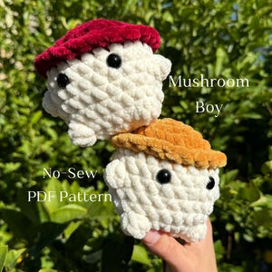 No Sew Chunky Mushroom Boy Crochet Pattern Plushie Easy Beginner Mushy Amigurumi Toy Digital PDF Download Fun Market Make