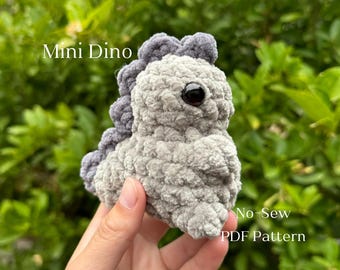 No-Sew Mini Dino Crochet Pattern Amigurumi Plushie Digital PDF