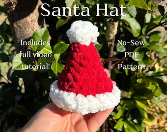 Santa Hat Crochet Pattern Beginner Christmas Ornament Keychain Accessory Digital PDF