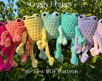 No Sew Leggy Froggy Crochet Pattern Easy Beginner No Bobble Stitch Small Amigurumi Frog Plushie Digital PDF Download With Video Tutorial