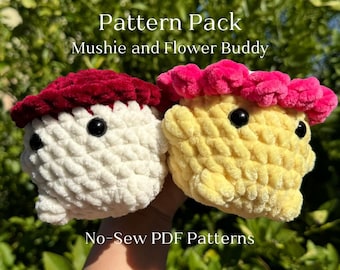 No-Sew Crochet Pattern Pack Mushroom Boy and Flower Buddy Digital PDFs