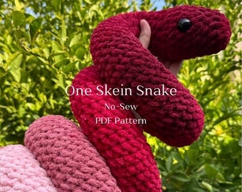6ft One Skein Snake No Sew Crochet Snake Pattern Using Only One Cake or Skein of Yarn Six Foot Long Amigurumi Snake