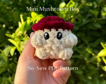 No Sew Mini Mushroom Keychain Crochet Pattern Handmade Crochet Gift Idea Easy Beginner Amigurumi Toy Digital PDF Download