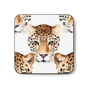 Posavasos con estampado de leopardo: Arte de acuarela de gato de la selva, decoración para el hogar y la oficina