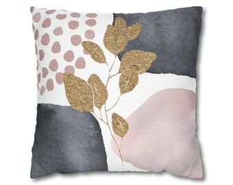 Couch Throw Decorative Pillow Cover | Modern Abstract, Grey White, Blush Pink, Leaves, Floral | Square Living Room Pillowcase, 20x20 18x18