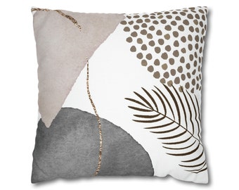 Couch Throw Decorative Pillow Cover | Modern Abstract, Beige Grey, White Palm Leaves | Square, Living Room Pillowcase, 20x20 18x18