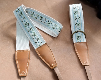 Embroidered Floral Camera Strap White Cotton Base Unique Photography Gift For Man Woman