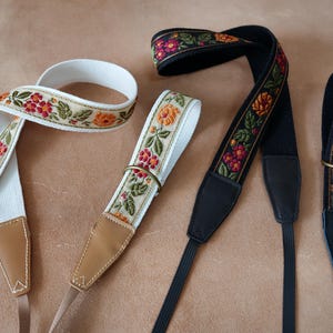 Vintage Floral Embroidered Wildflower Camera Strap Camera Strap Leather Camera Strap Unique Photography Gift For Man Woman