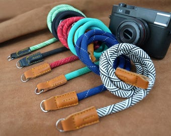 Handmade Climbing Rope Camera Strap – Hand-Stitched with Genuine Leather | Durable, Lightweight & Built for Adventure, Universal Fit
