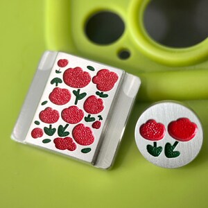 Red Floral Camera Accessory Set, Premium Metal Hot Shoe Cover, Shutter Button, Designer Camera Accessories, Gift for Photographer