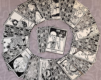 Trippy Tuesday Tarot - Handmade Major Arcana Linocut Tarot Deck - Block Printed Tarot