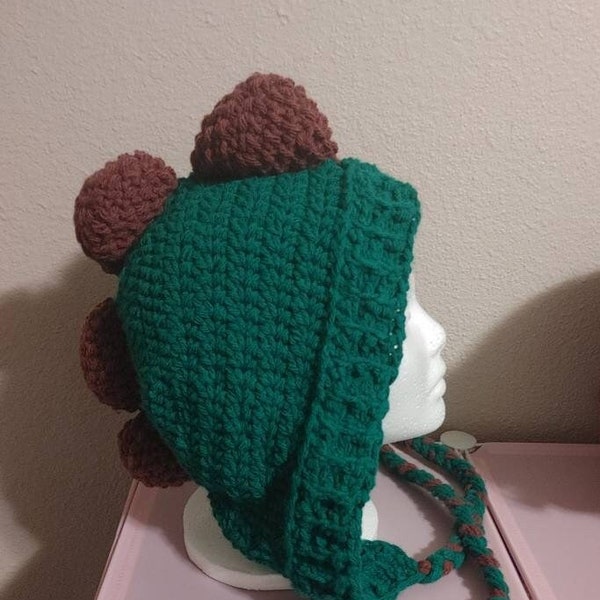 Green and Brown Crochet Dinosaur Hood - Child and Adult Sized