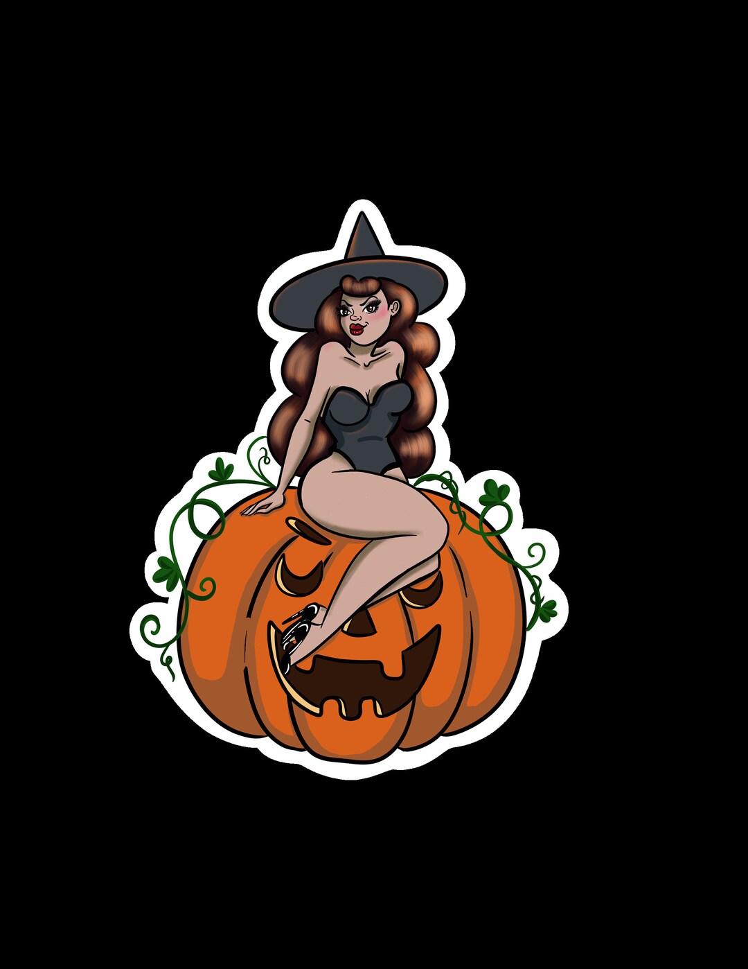 Vintage Halloween Pin up Witch Diecut Waterproof Sticker Etsy