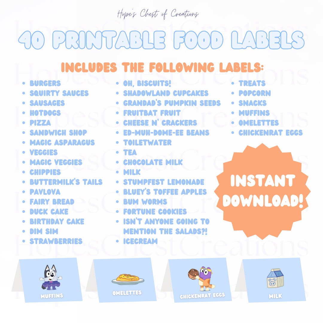 Food Label Cards Printable