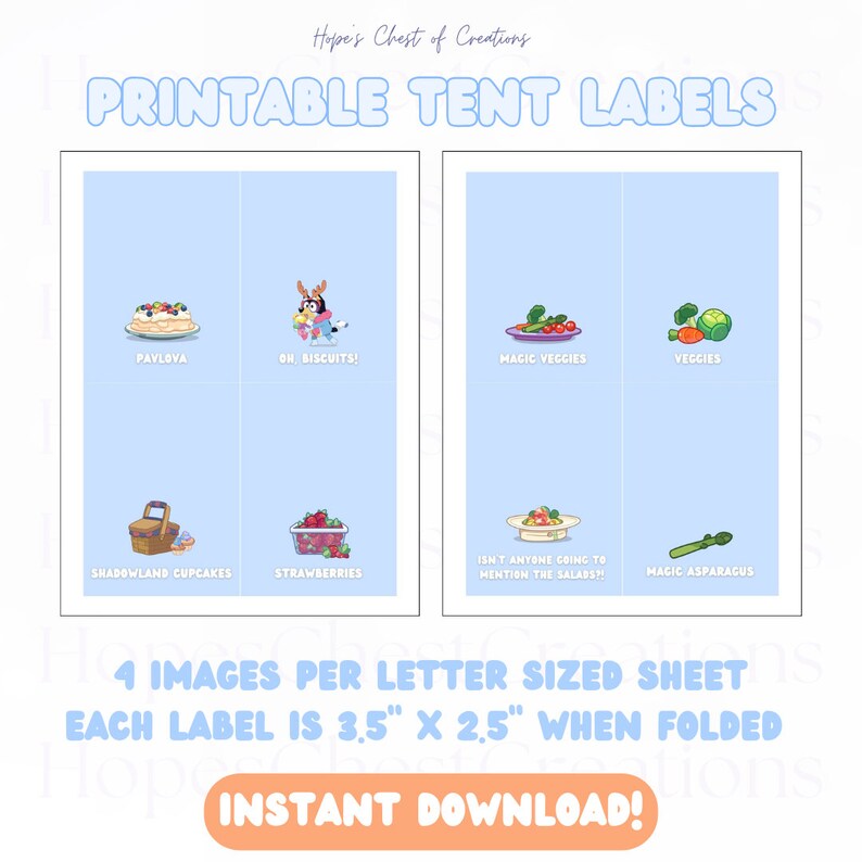 Blue Dog Themed Party Food Tent Cards 40 Printable Food Label Card ...