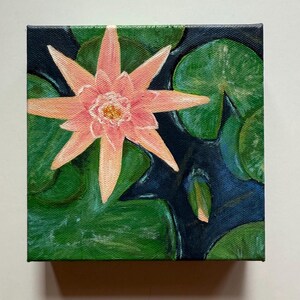 Acrylic Water Lily Painting 6x6 inch Stretched Canvas