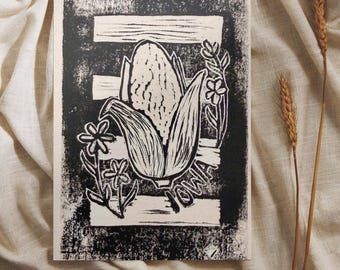 Iowa Linocut 4x6 Black and White Stationary Card—Blank Inside