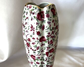 Vintage Chintz Quatrefoil Porcelain Flower Vase