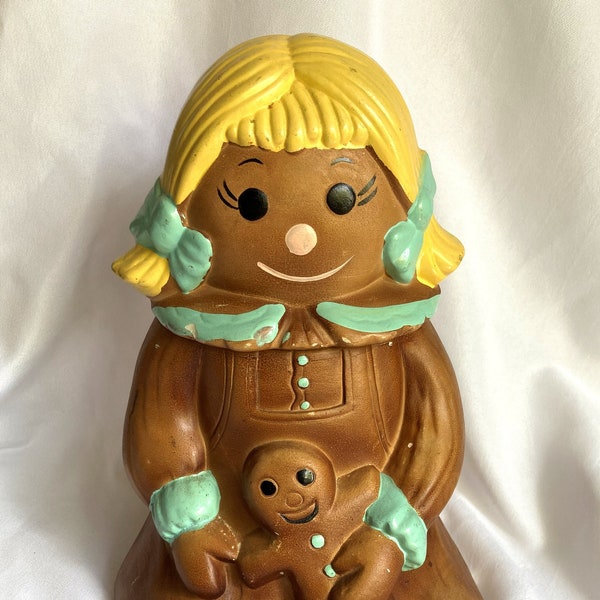 Vintage Large Twin Winton RARE Mopsy Pigtail with Gingerbread Man Cookie Jar