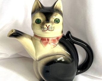 Vintage Erphila Cat 1940's Kitty Kitten with Pink Bow Ceramic Teapot 6700B Made in German
